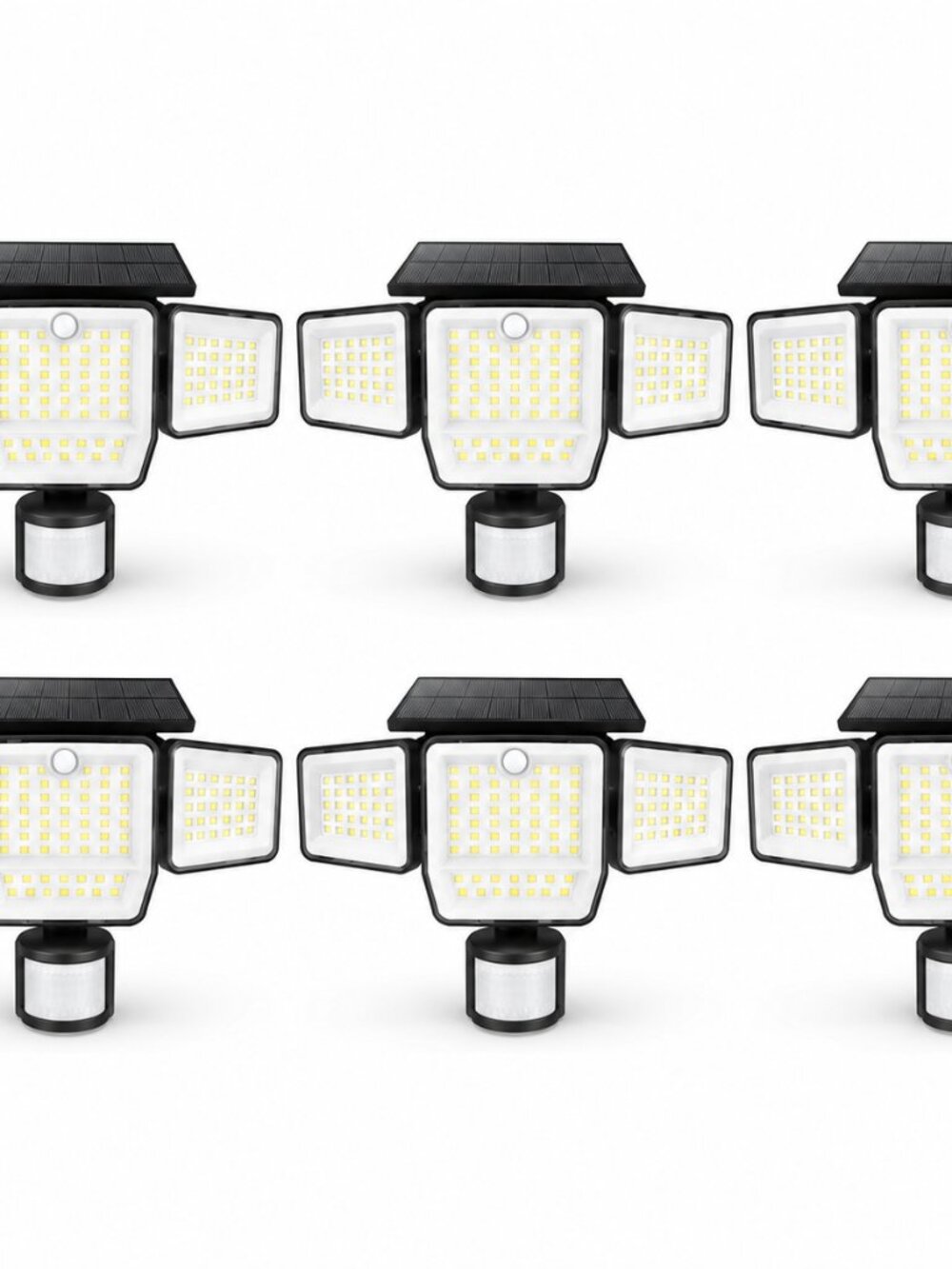 6000LM Solar Outdoor Lights, 4 Heads Motion Sensor, IP65 Waterproof 6 Pack
